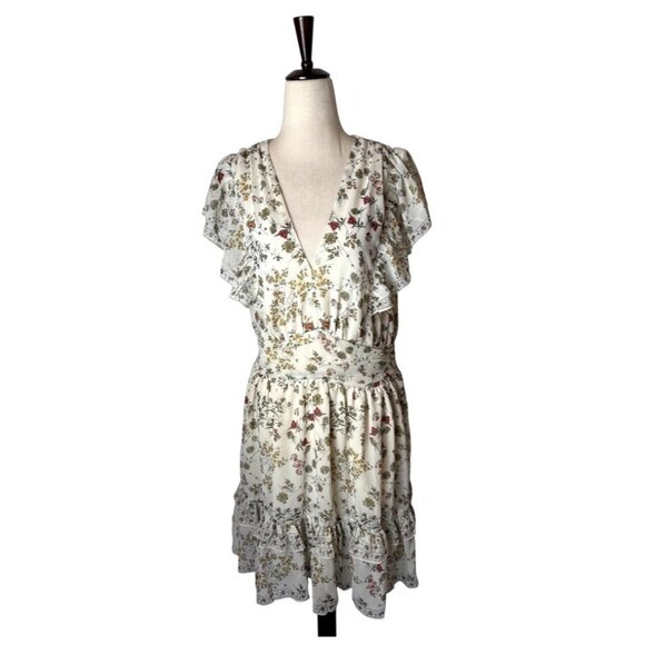 Max Studio Dress Women Large Ivory Floral Fit And Flare Flutter Sleeve NWT Boho - Picture 1 of 14